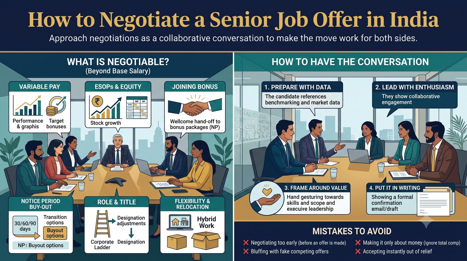 How to negotiate a senior job offer in India — infographic